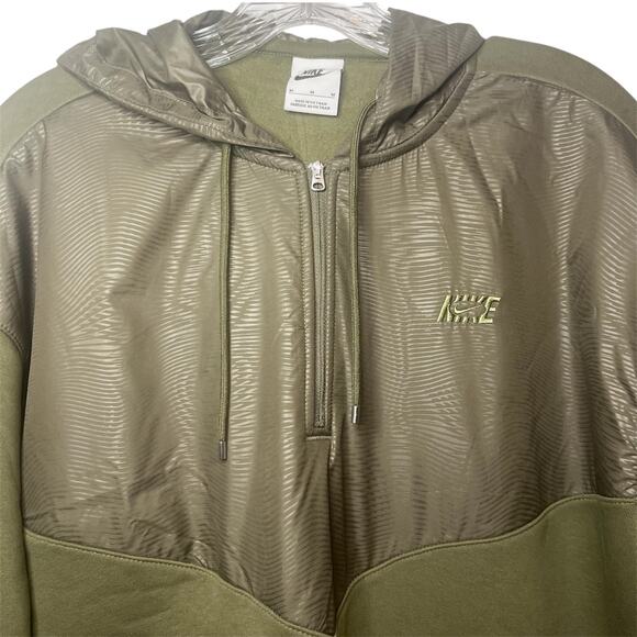 Nike Icon Clash Half Zip Hoodie Olive Green Textured Windbreaker Pullover Sz M - Picture 3 of 10
